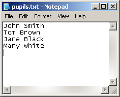 An example pupil file being typed in Notepad